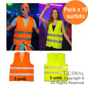 CHALECO FLUO REFLECTIVO SURTIDO (PACK X 10)
